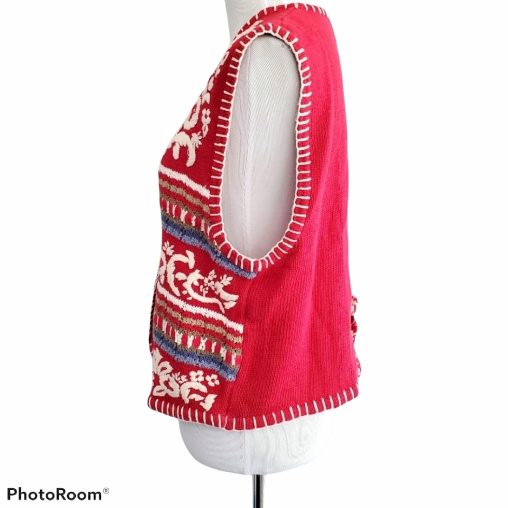 Vintage Susan Bristol Red Cream Embroidered Vest - Picture 4 of 15